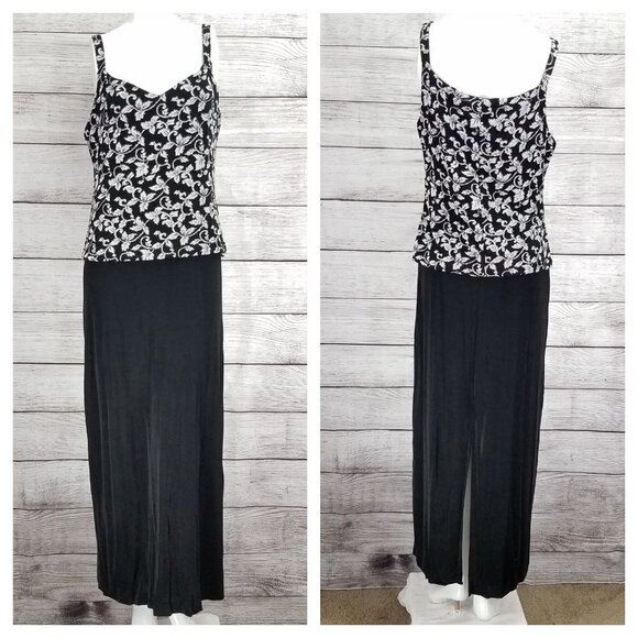 Xscape By Joanna Chen 12 Maxi Formal Sleeveless Dress Front Slit Silver floral - Picture 1 of 9
